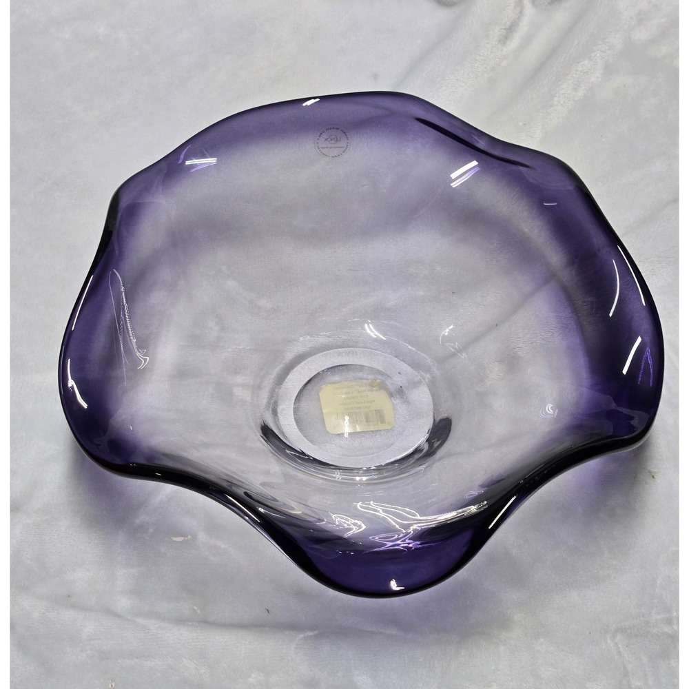 Lenox Organics Purple Hue Low Bowl 11" Hand Blown Non Lead Crystal Donna Karan